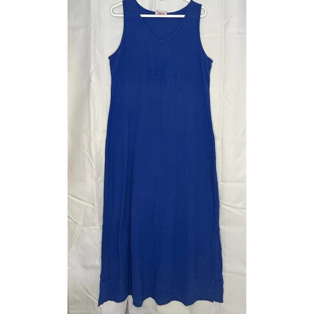 Cottonways Turquoise Blue Cotton Gauze Sleeveless Smocked Maxi Dress L/XL Size 2